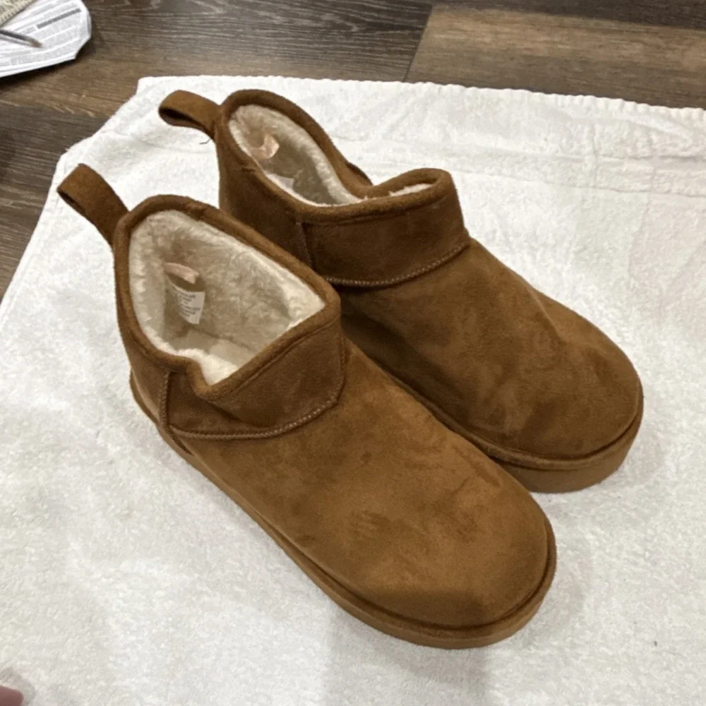 Madden‎ Girl Girls Brown Ankle Bootie Faux Fur Lined Pull-On Round Toe Flat 10